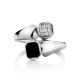 Silver Ring With Black Enamel And White Crystals, Ring Size: 6.5 / 17, image , picture 3