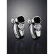 Designer Silver Earrings With Black Enamel And Crystals, image , picture 2