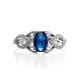 Silver Ring With Synthetic Sapphire And White Crystals, Ring Size: 8 / 18, image , picture 3
