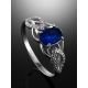 Silver Ring With Synthetic Sapphire And White Crystals, Ring Size: 9 / 19, image , picture 2