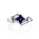 Geometric Silver Ring With Synthetic Sapphire, Ring Size: 8 / 18, image , picture 3