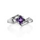 Geometric Silver Ring With Square Amethyst Centerstone, Ring Size: 7 / 17.5, image , picture 4