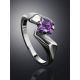 Geometric Silver Ring With Square Amethyst Centerstone, Ring Size: 6.5 / 17, image , picture 2