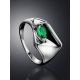 Silver Ring With Bright Synthetic Emerald Centerstone, Ring Size: 7 / 17.5, image , picture 2
