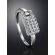 Geometric Silver Ring With White Crystals, Ring Size: 6.5 / 17, image , picture 2