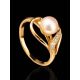 Statement Gold-Plated Ring With Cultured Pearl Centerpiece And Crystals The Serene, Ring Size: 9 / 19, image , picture 2