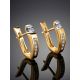 Yellow Gold Latch Back Earrings With Diamonds, image , picture 2