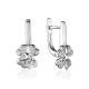Silver Floral Earrings With Crystals, image 