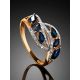 Golden Statement Ring With Sapphires And Diamonds, Ring Size: 7 / 17.5, image , picture 2
