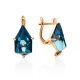 Futuristic Golden Earrings With Synthetic Topaz, image 