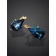 Futuristic Golden Earrings With Synthetic Topaz, image , picture 2