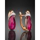 Corundum Golden Earrings With Crystals, image , picture 2