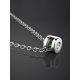 White Gold Round Pendant With Diamond And Synthetic Emerald, image , picture 2