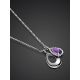 Silver Necklace With Teardrop Amethyst Pendant, image , picture 2
