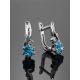 Synthetic Topaz Silver Earrings With Crystals, image , picture 2