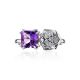 Sterling Silver Floral Ring With Bright Amethyst And White Crystals, Ring Size: 8.5 / 18.5, image , picture 3