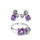 Sterling Silver Floral Ring With Bright Amethyst And White Crystals, Ring Size: 7 / 17.5, image , picture 4