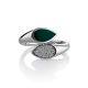 Silver Ring With Green Enamel And White Crystals, Ring Size: 6.5 / 17, image , picture 3