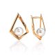 Geometric Golden Earrings With Faux Pearl The Serene, image 