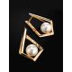 Geometric Golden Earrings With Faux Pearl The Serene, image , picture 2