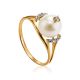 Golden Ring With Pearl And Crystals The Serene, Ring Size: 8.5 / 18.5, image 