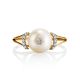 Golden Ring With Pearl And Crystals The Serene, Ring Size: 8.5 / 18.5, image , picture 4