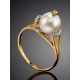 Golden Ring With Pearl And Crystals The Serene, Ring Size: 8.5 / 18.5, image , picture 2