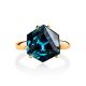 Golden Ring With Blue Synthetic Topaz, Ring Size: 6 / 16.5, image , picture 3