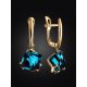 Golden Dangle Earrings With Synthetic Topaz, image , picture 2