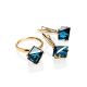 Golden Ring With Blue Synthetic Topaz, Ring Size: 6 / 16.5, image , picture 4