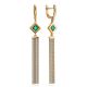 Golden Chain Dangle Earrings With Green Crystals, image 