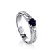 Silver Ring With Synthetic Sapphire And Crystals, Ring Size: 6.5 / 17, image 