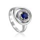 Classy Silver Ring With Synthetic Sapphire And White Crystals, Ring Size: 8.5 / 18.5, image 