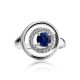 Classy Silver Ring With Synthetic Sapphire And White Crystals, Ring Size: 8.5 / 18.5, image , picture 3