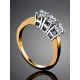 Golden Statement Ring With Three Diamonds, Ring Size: 8 / 18, image , picture 2