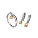 Silver Diamond Ring With Golden Clover Dangles, Ring Size: 8.5 / 18.5, image , picture 3