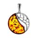 Round Silver Pendant With Cognac Amber The Sunrise, image 