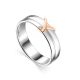Double Band Silver Ring With Diamond And Golden Detail The Diva, Ring Size: 6 / 16.5, image 