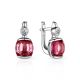 Silver Earrings With Rhodolite And Crystals, image 