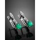 Green Agate Silver Earrings With Crystals, image , picture 2