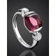 Silver Ring With Bright Rhodolite Centerstone And Crystals, Ring Size: 8 / 18, image , picture 2