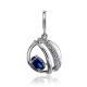 Silver Round Pendant With Synthetic Sapphire And Crystals, image 