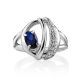 Silver Ring With Synthetic Sapphire And White Crystals, Ring Size: 7 / 17.5, image , picture 3