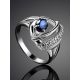 Silver Ring With Synthetic Sapphire And White Crystals, Ring Size: 7 / 17.5, image , picture 2