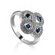 Classy Silver Ring With Blue And White Crystals, Ring Size: 7 / 17.5, image 