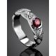 Filigree Silver Ring With Round Garnet Centerstone, Ring Size: 6.5 / 17, image , picture 2