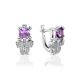 Cute Silver Earrings With Amethyst And Crystals, image 