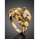 Golden Floral Ring With White Diamond, Ring Size: 7 / 17.5, image , picture 2