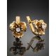 Ultra Feminine Golden Floral Earrings With Diamonds, image , picture 2