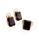 Geometric Golden Earrings With Synthetic Garnet, image , picture 5